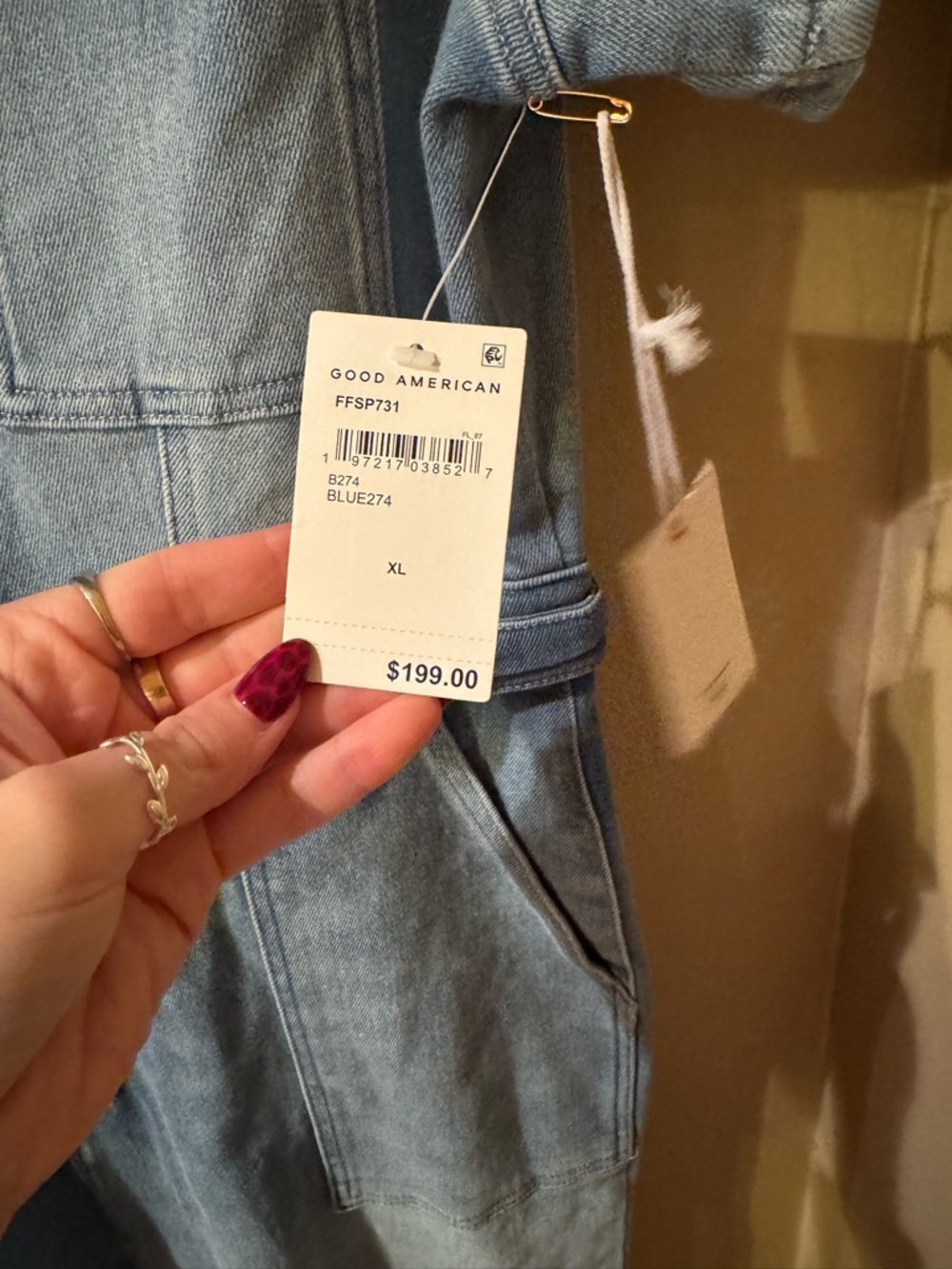 Good American Light Wash Denim Short Sleeve Utility Jumpsuit - Picture 3 of 4